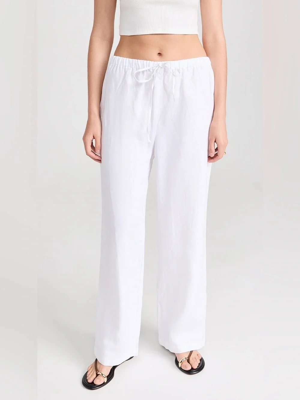 REFORMATION Olina Linen Classic White Drawstring Pants